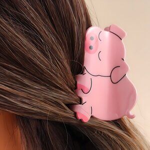 Pre-Packaged Cute Acrylic Pink Pig Hair Claw Clip | 3.14" x 1.96"